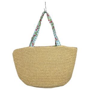 Laura Ashley Wicker Raffia Cherry Cottage Boho Tote Style Purse Beach Bag